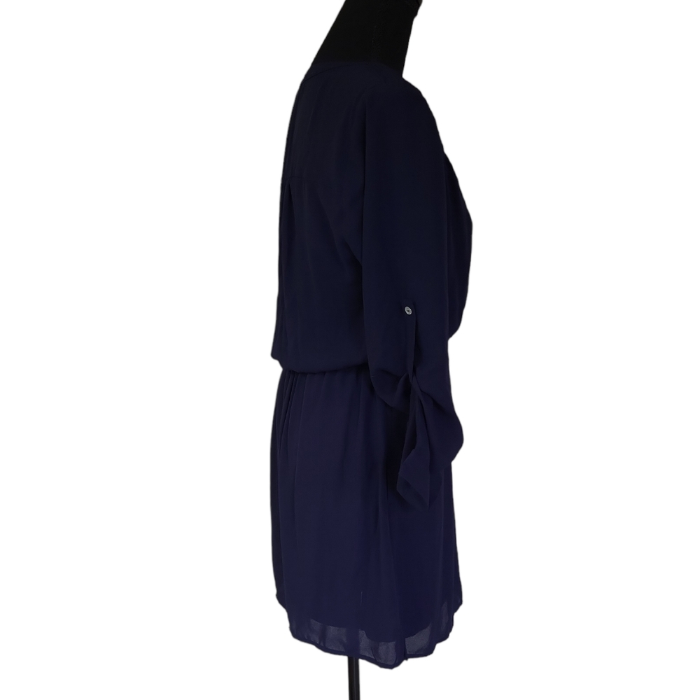 EUC DR2 women's ruffled shoulder adjustable sleeve mini dress, S, navy, lined - Picture 4 of 8